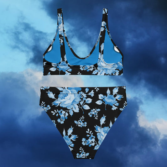 Blue Rose Black Recycled High-Waisted Bikini