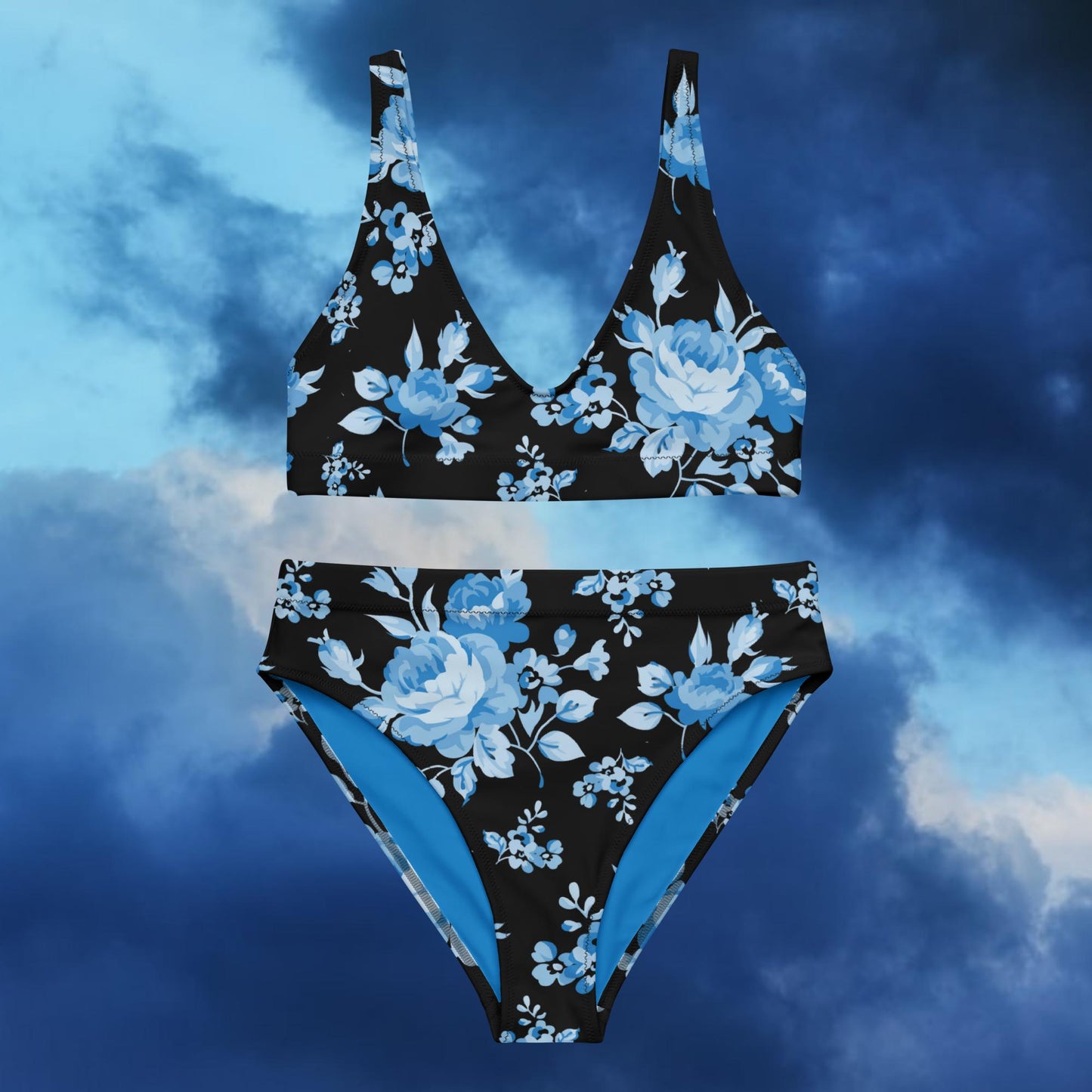 Blue Rose Black Recycled High-Waisted Bikini