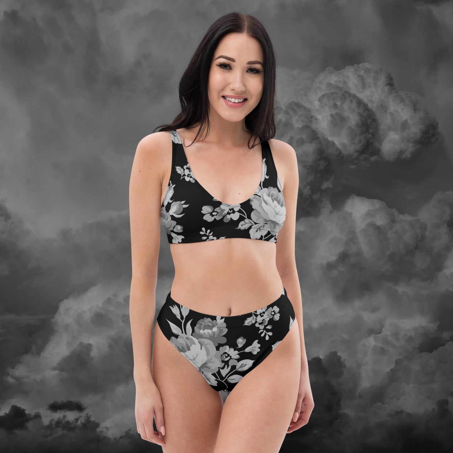 Grey Rose Black Recycled High-Waisted Bikini