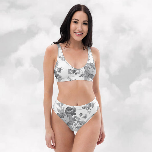 Grey Rose White Recycled High-Waisted Bikini