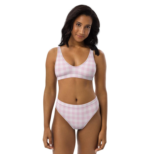 Pink Gingham High-Waisted Bikini