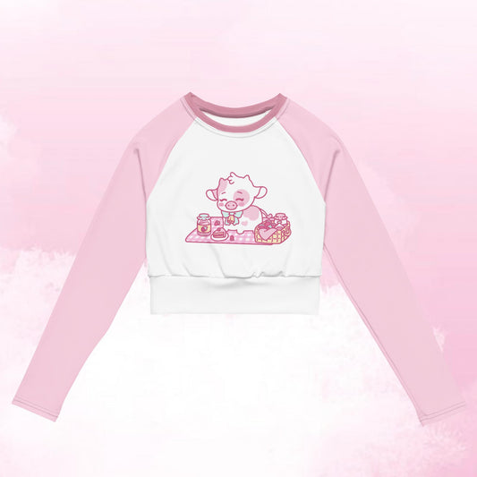 Strawberry Cow Recycled Long-Sleeve Crop Top