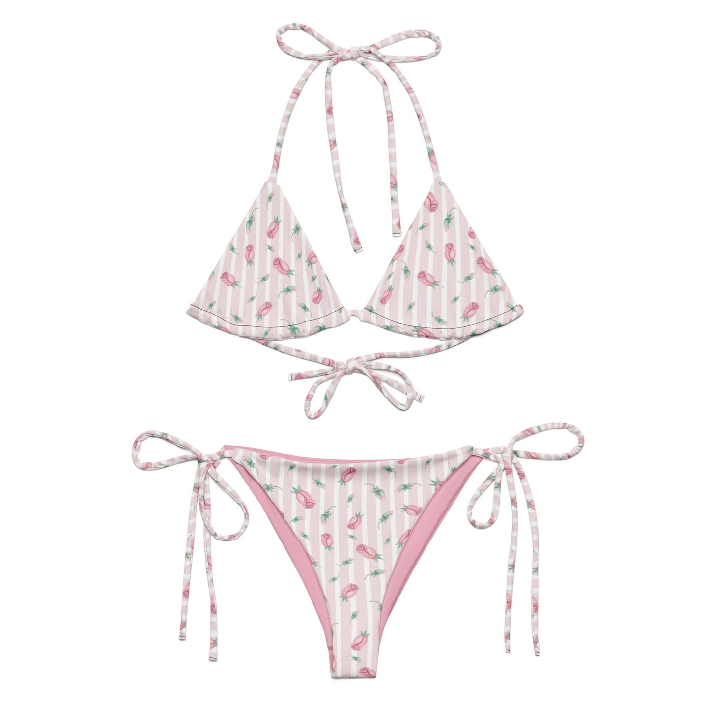 Striped Tiny Rose String Bikini