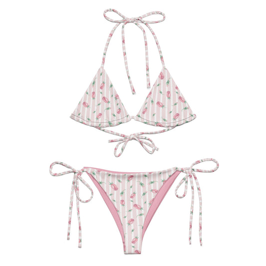 Striped Tiny Rose String Bikini