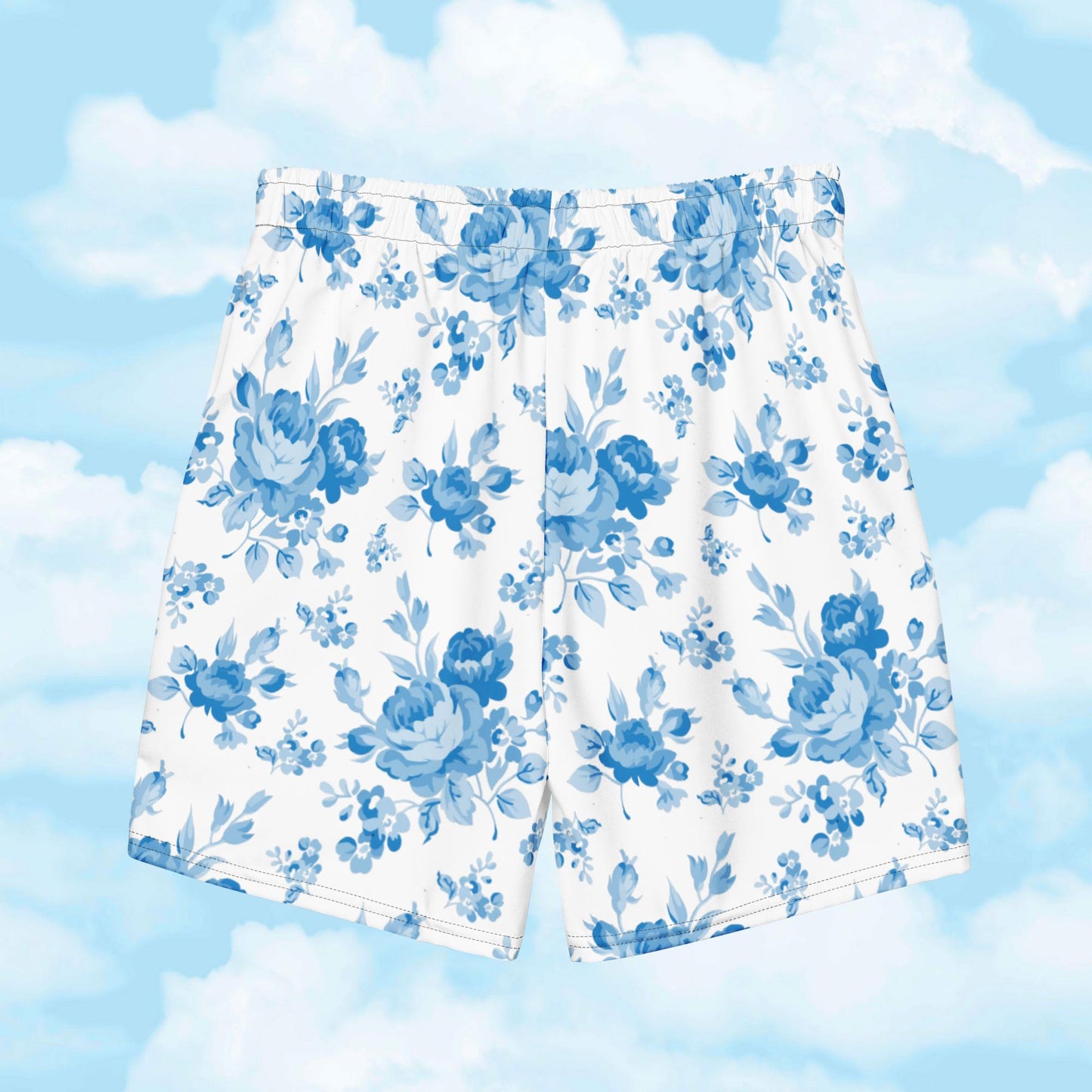 Blue Rose White Men's Swim Trunks