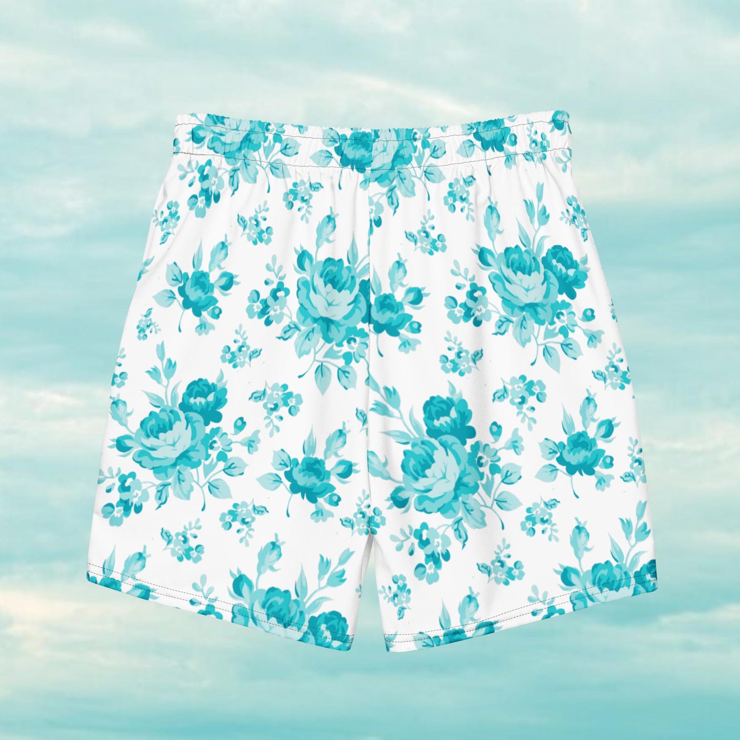 Cyan Rose White Men's Swim Trunks