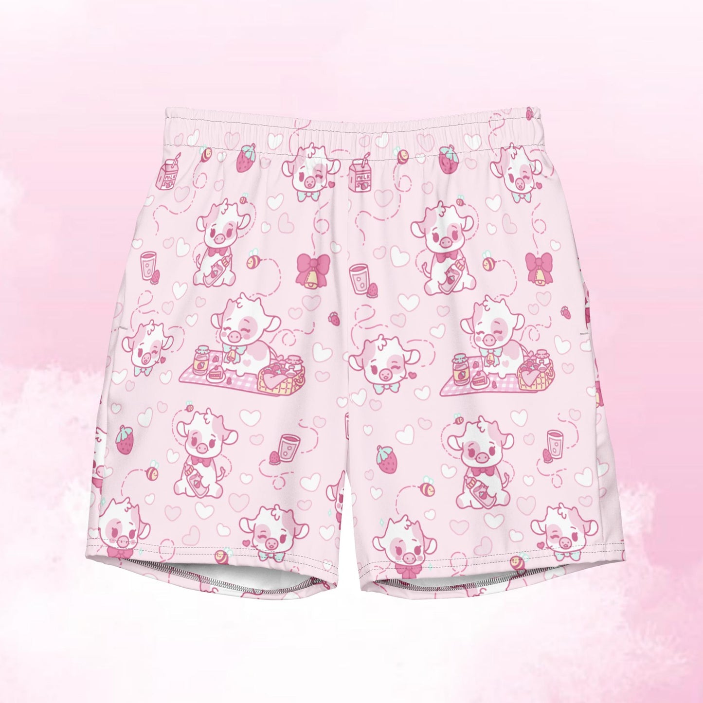 Strawberry Cow Pattern Men's Swim Trunks