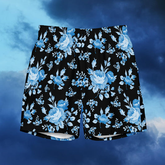 Blue Rose Black Men's Swim Trunks