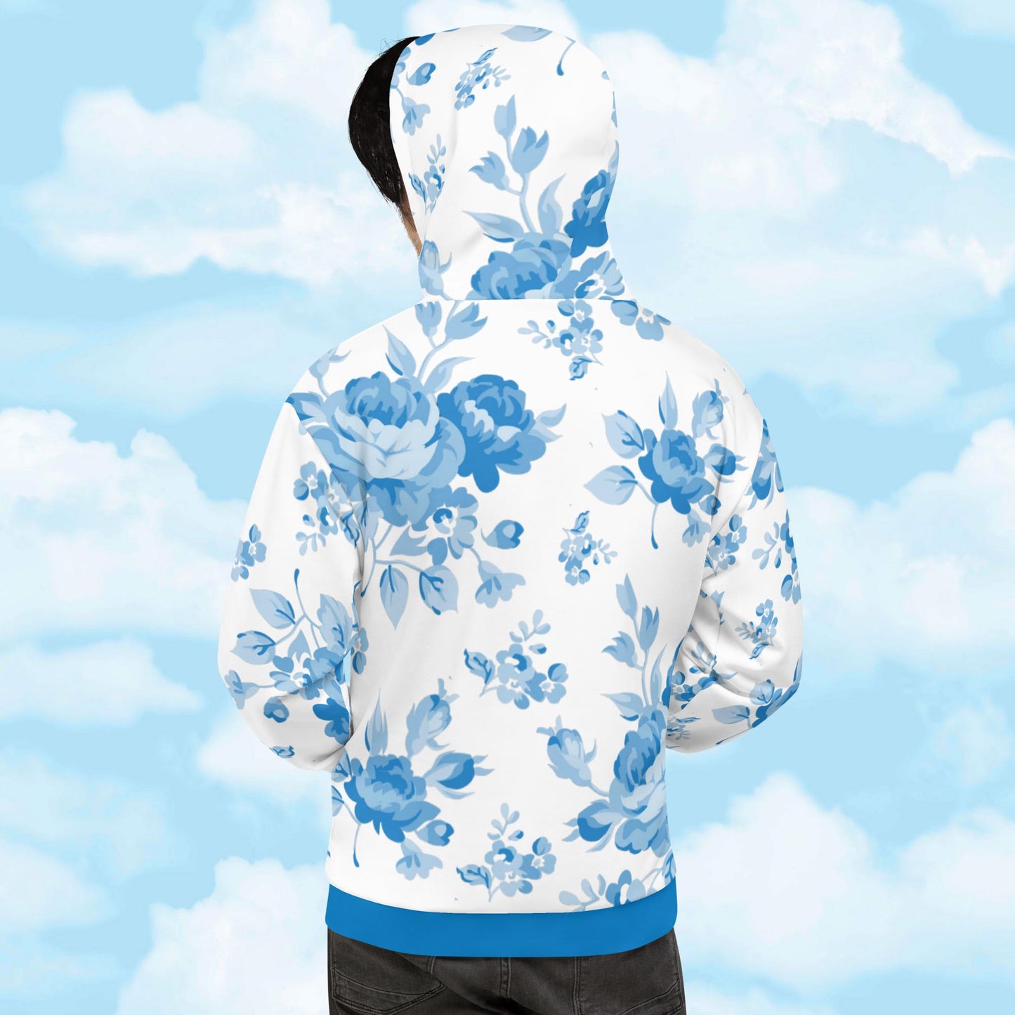 Blue Rose White Unisex Hoodie