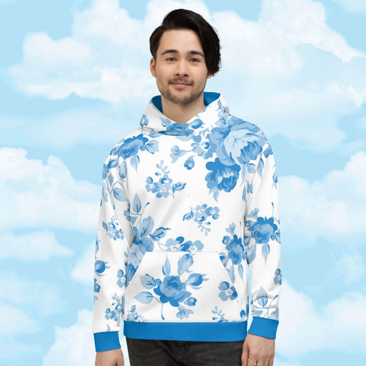 Blue Rose White Unisex Hoodie