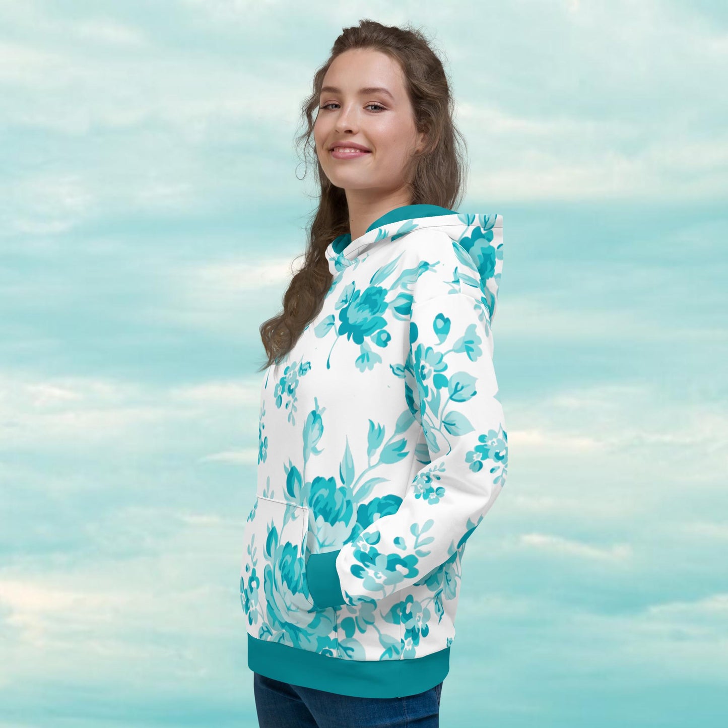 Cyan Rose White Unisex Hoodie