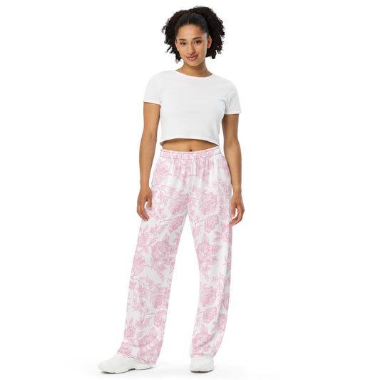 Pink Gingham Unisex Wide-Leg Pants