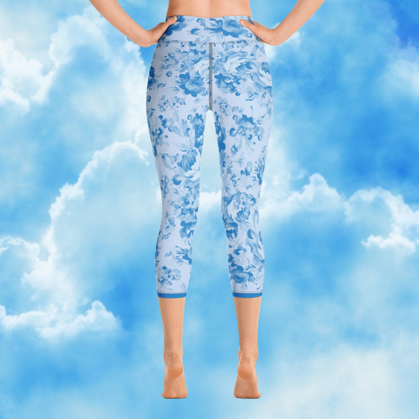 Blue Rose Double Blue Yoga Capri Leggings