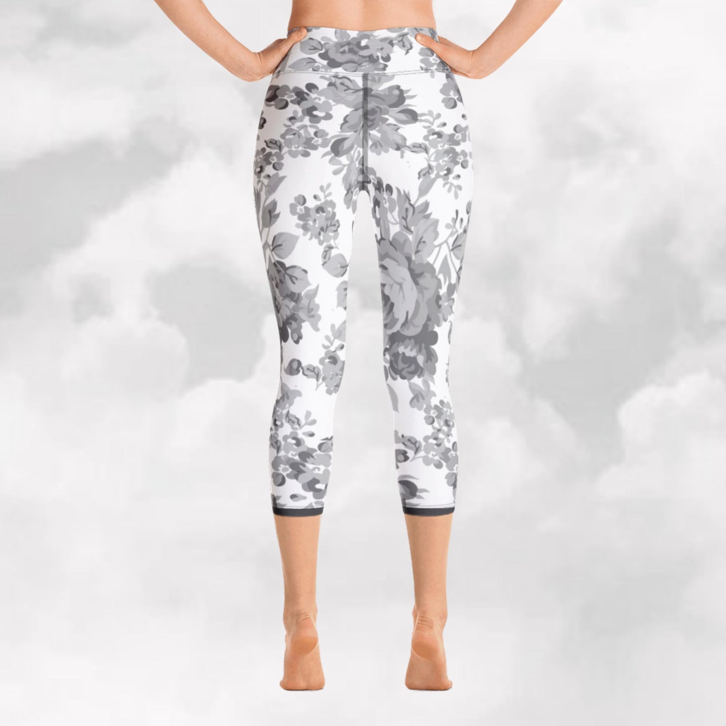 Grey Rose White Yoga Capri Leggings