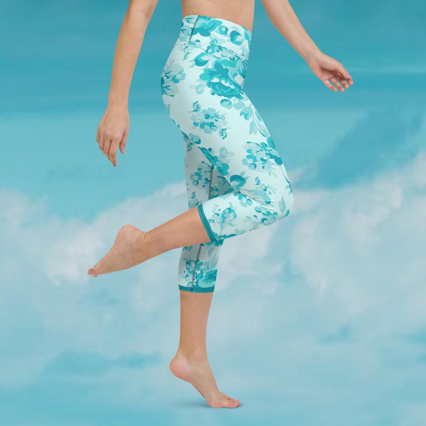 Cyan Rose Double Cyan Yoga Capri Leggings