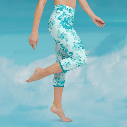 Cyan Rose Double Cyan Yoga Capri Leggings