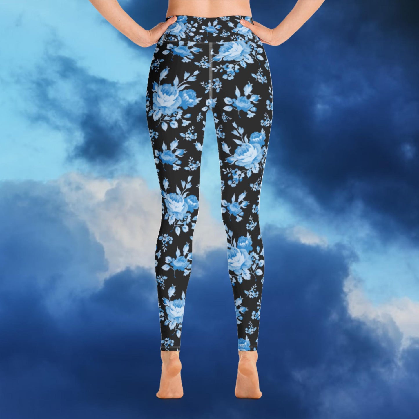 Blue Rose Black Yoga Leggings