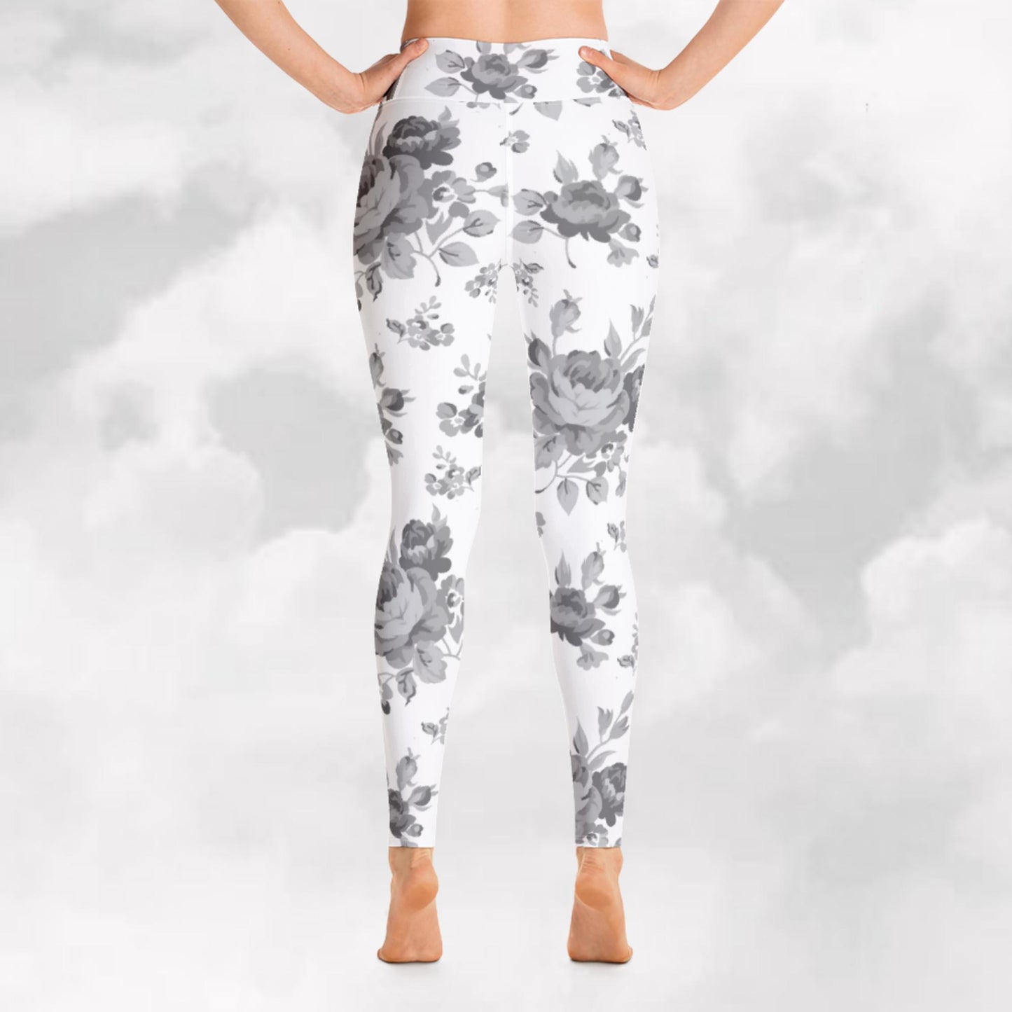 Grey Rose White Yoga Leggings