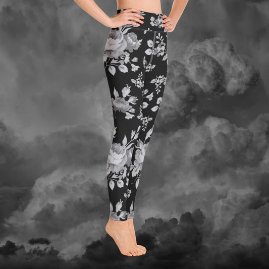 Grey Rose Black Yoga Leggings