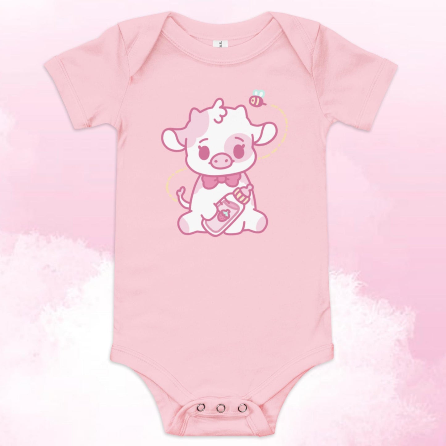 Strawberry Cow Bottle Baby Short Sleeve One Piece