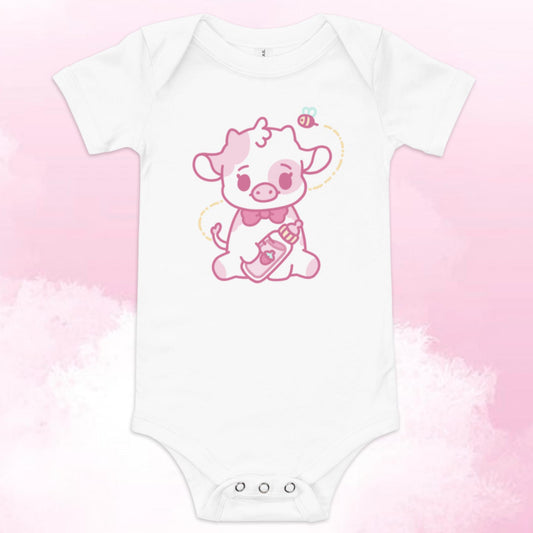 Strawberry Cow Bottle Baby Short Sleeve One Piece