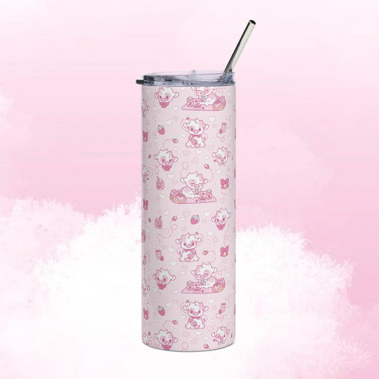 Strawberry Cow Pattern Stainless Steel Tumbler