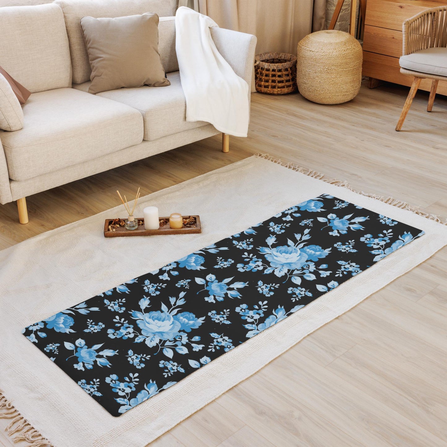 Blue Rose Black Yoga Mat